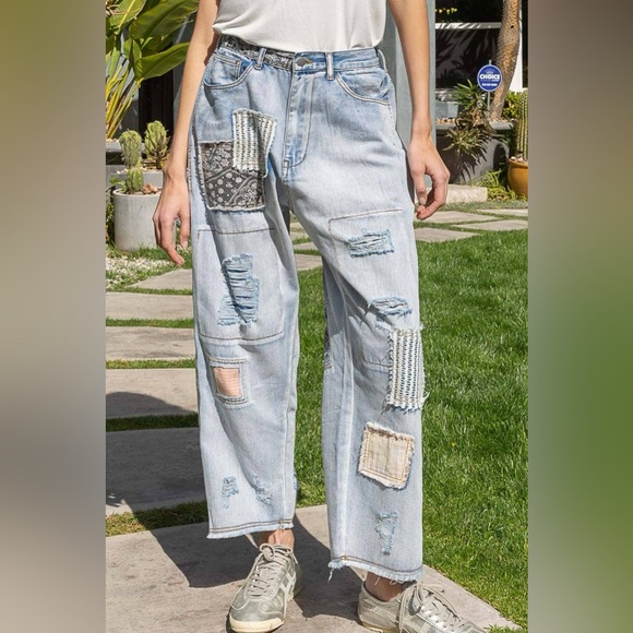 POL Patchwork Distressed Jeans | Rare Vintage-Inspired Boho Denim - Picture 5 of 8